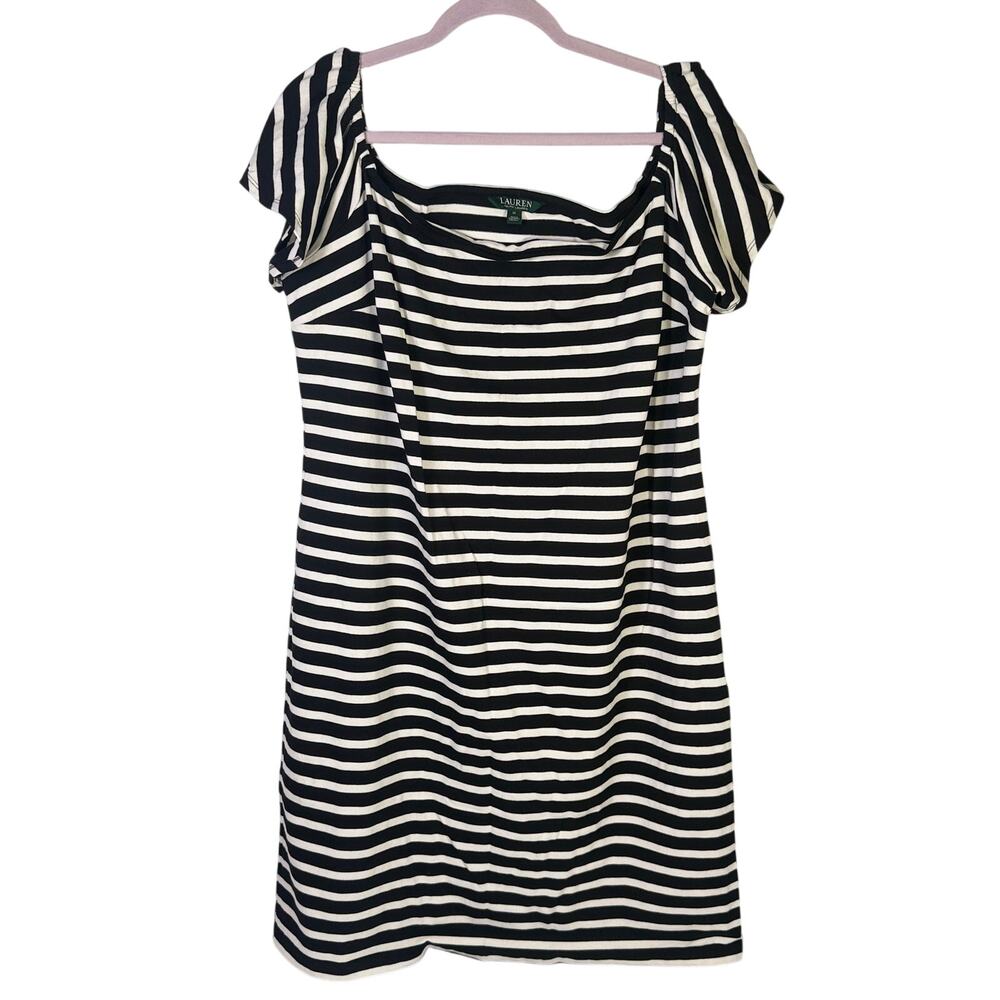 Lauren Ralph Lauren Women’s Striped Flutter Sleeve Dress Black White Size 1X